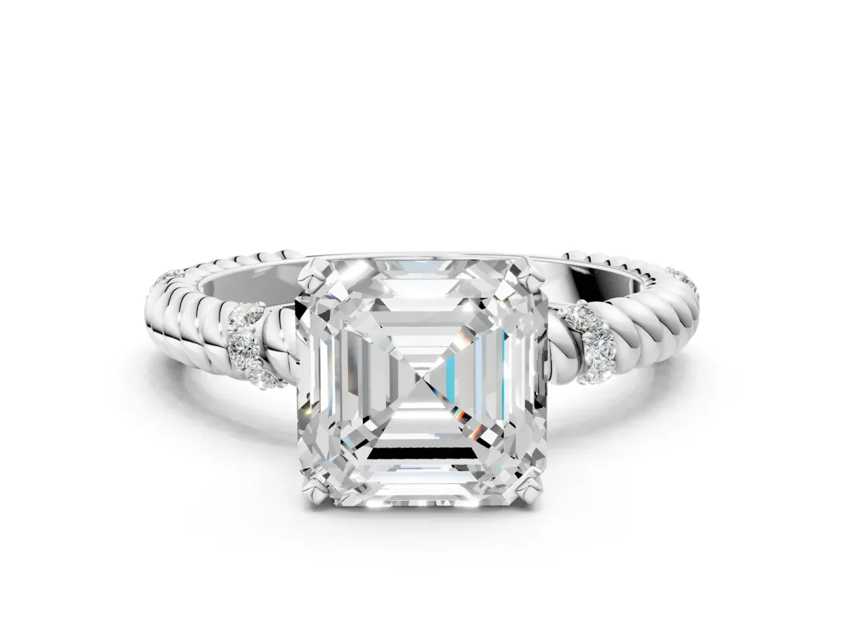 Asscher Cut Solitaire Twisted Band Prong Set Engagement Ring Silver