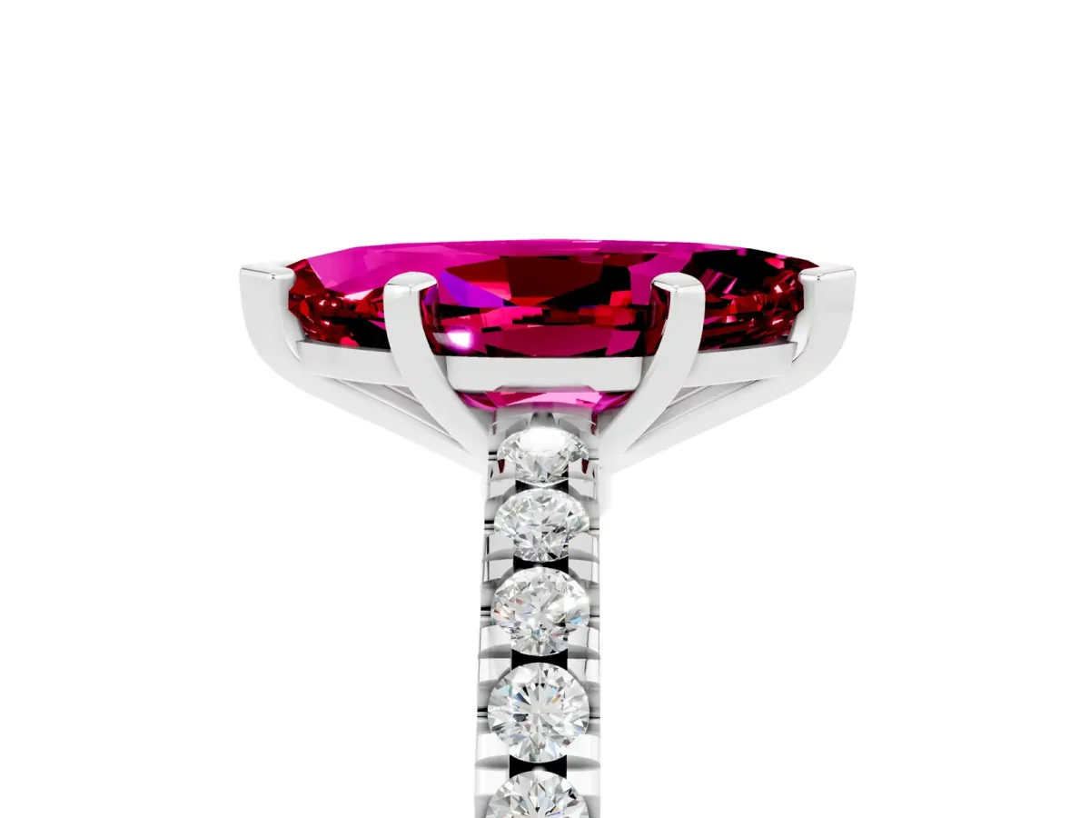 Marquise Cut Solitaire Garnet with Pavé Band and Four-Prong Setting Silver