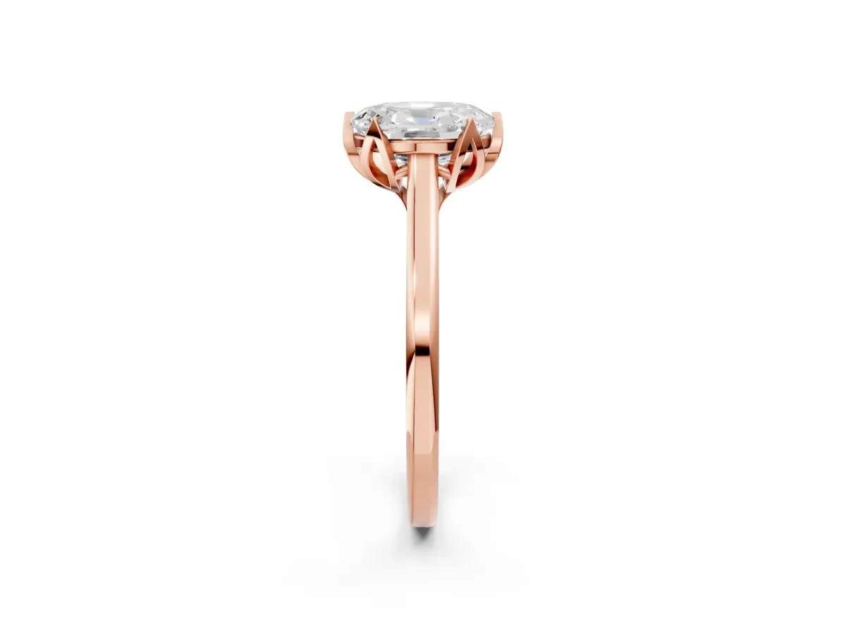 Oval Cut Diamond Solitaire Ring with Flower Prong Setting and Classic Band Rose gold