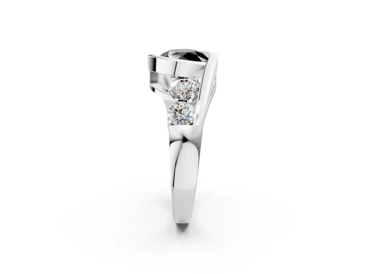 Fancy Black Bezel Set Round Cut Diamond Bypass Ring with Round Accents Platinum