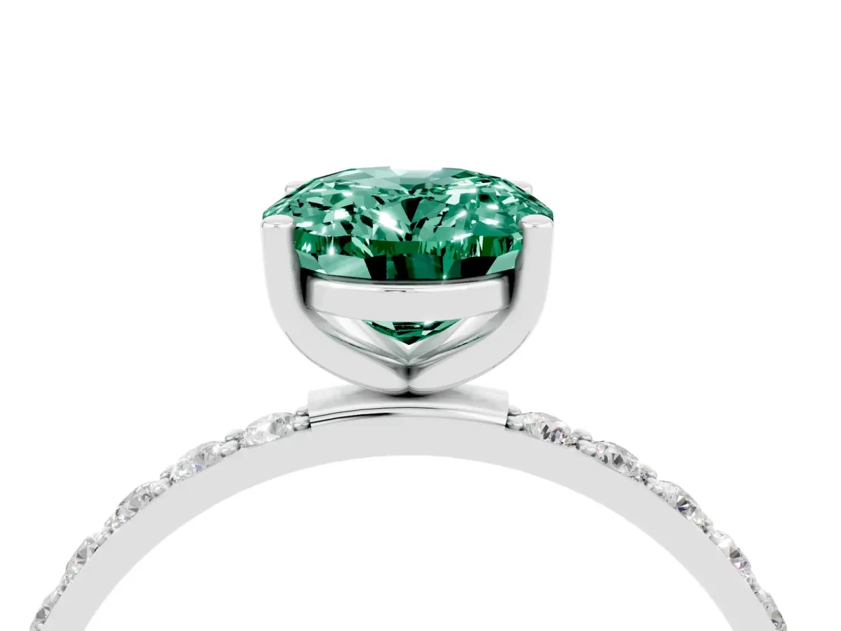 Oval Cut Green Sapphire Solitaire Ring with Round Pavé Band and Prong Setting Silver