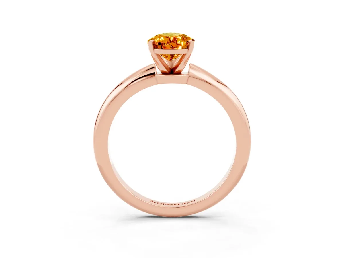 Pear Cut Citrine Solitaire Ring with Six-Prong Setting and Classic Band Rose gold