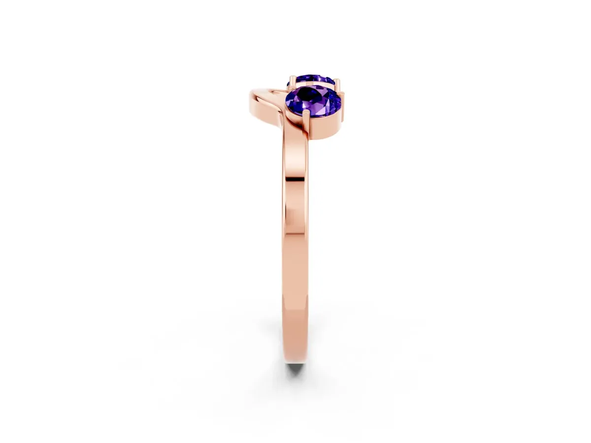 Dual Round Tanzanite Open Band Ring with Prong Setting Rose gold