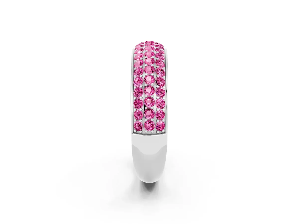 Three-Row Round Pink Sapphire Eternity Band with Shared Prong Setting White gold