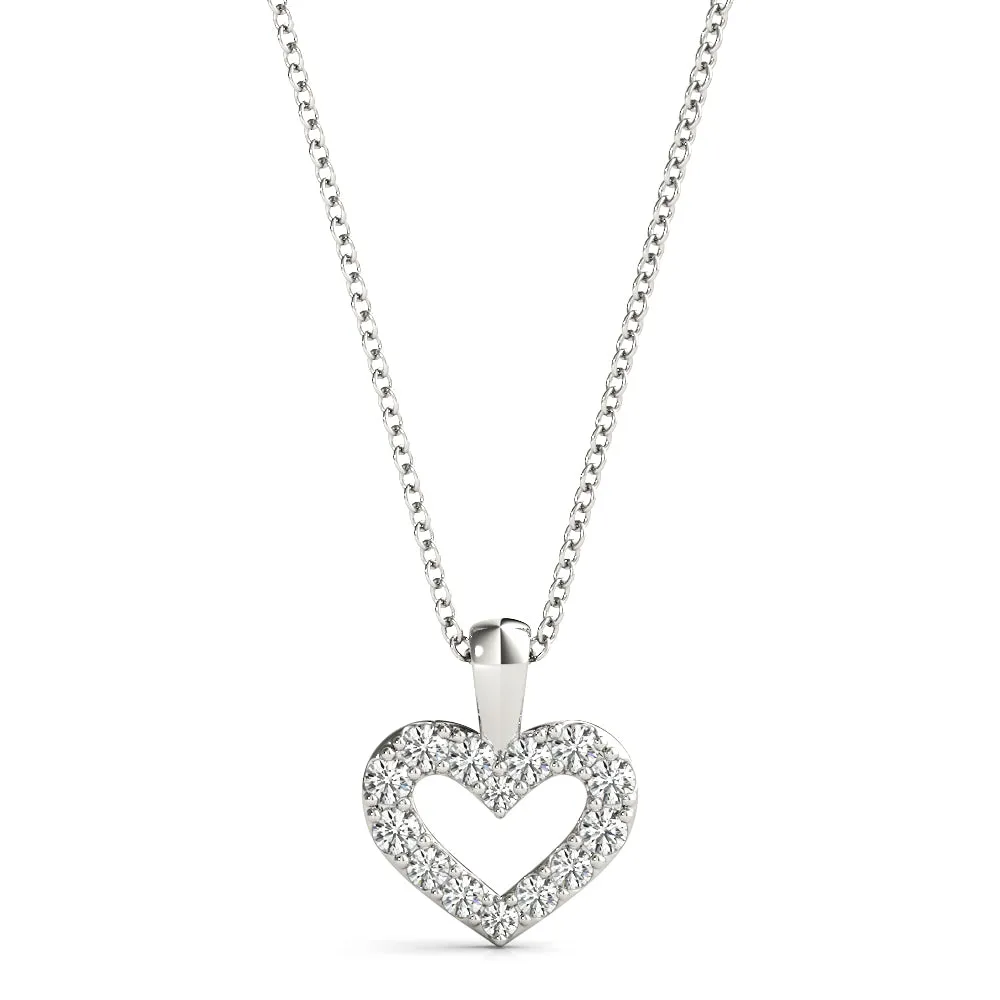 Pavé Round Diamond Heart Pendant White gold