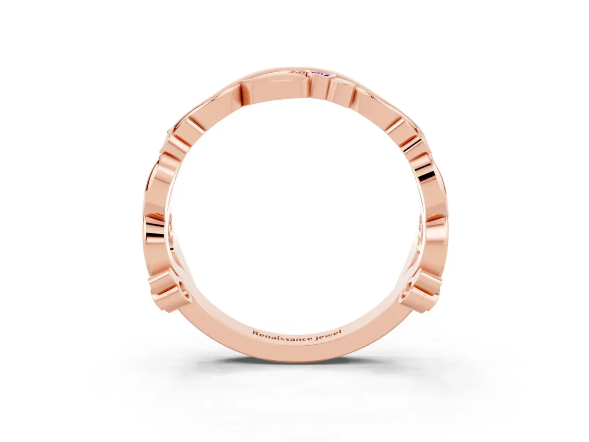 Round Tanzanite Leaf Eternity Band with Bezel Setting Rose gold