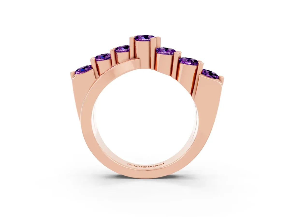 Round Amethyst Prong-Set Crossover Band Rose gold