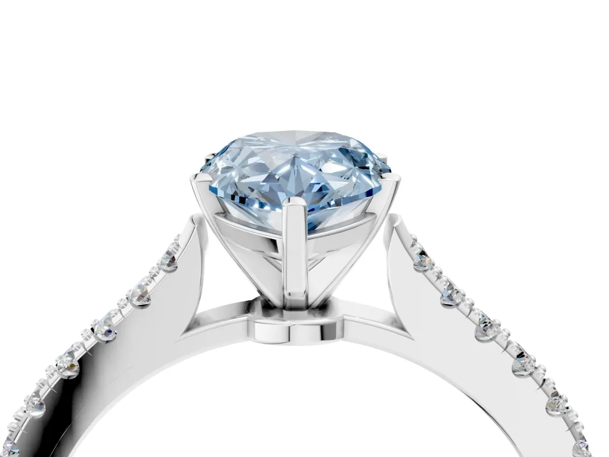 Fancy Blue Pear Cut Cut Solitaire Diamond Engagement Ring with Pave Band and Four-Prong Setting Silver