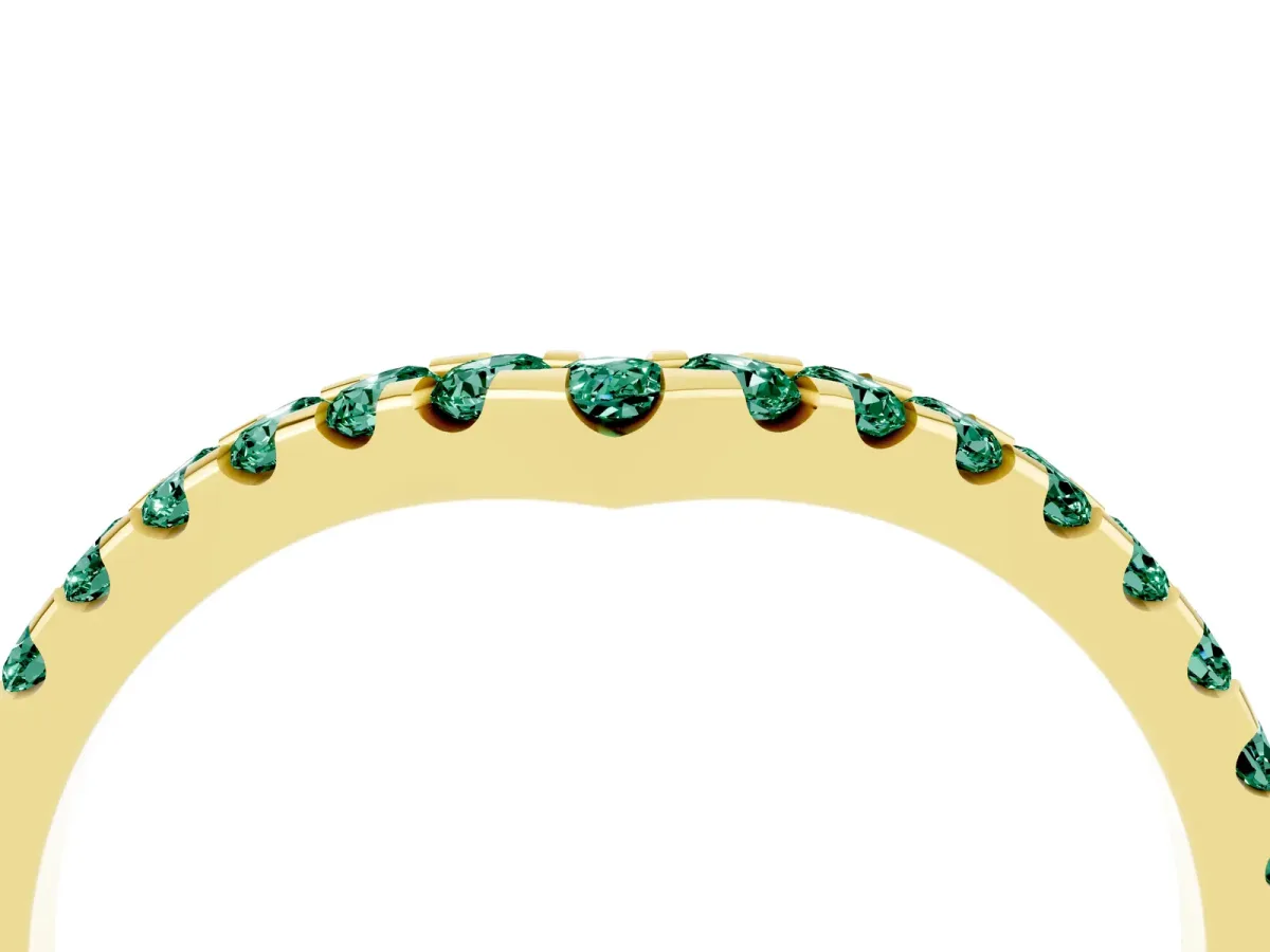 Pavé Round Green Sapphire Chevron Band with Shared Prong Setting Yellow gold