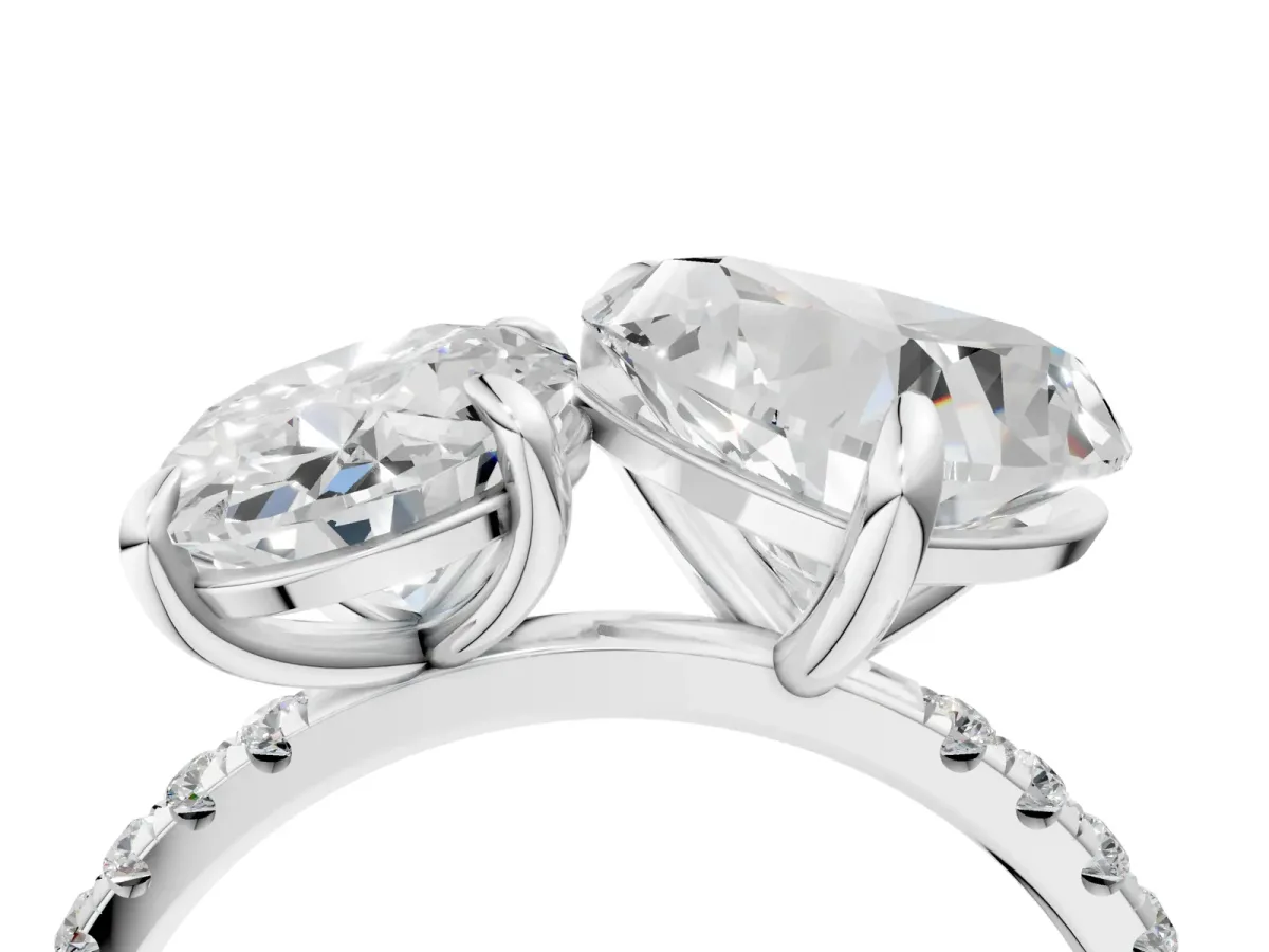 Oval and Heart Toi Moi Ring with Prong Setting and Micro Pave Band Silver