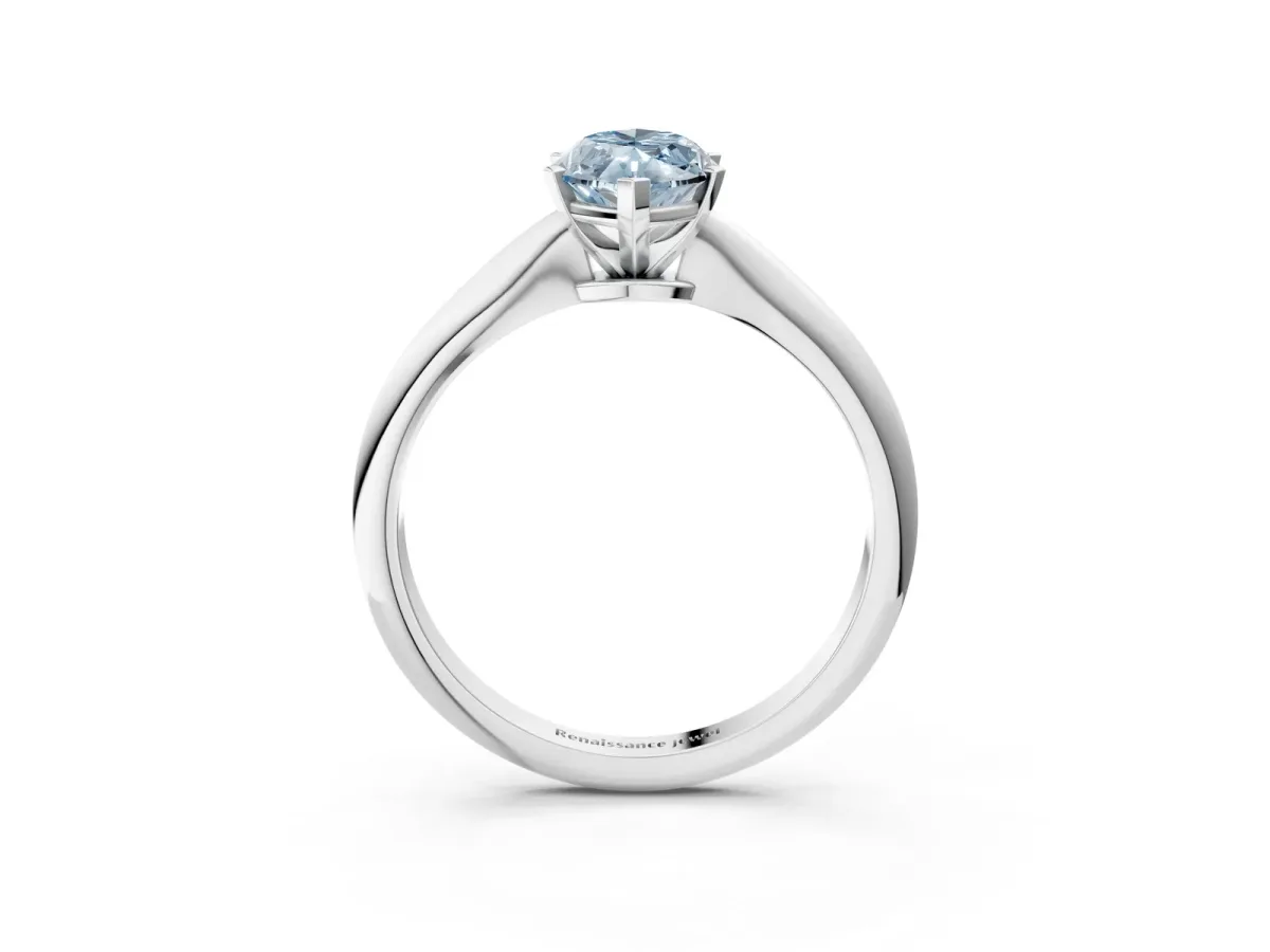 Fancy Blue Marquise Cut Diamond Solitaire Engagement Ring with Classic Band and Four-Prong Setting Silver