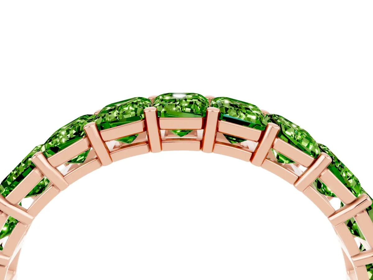 Emerald Cut Peridot Eternity Band with Shared Prong Setting Rose gold