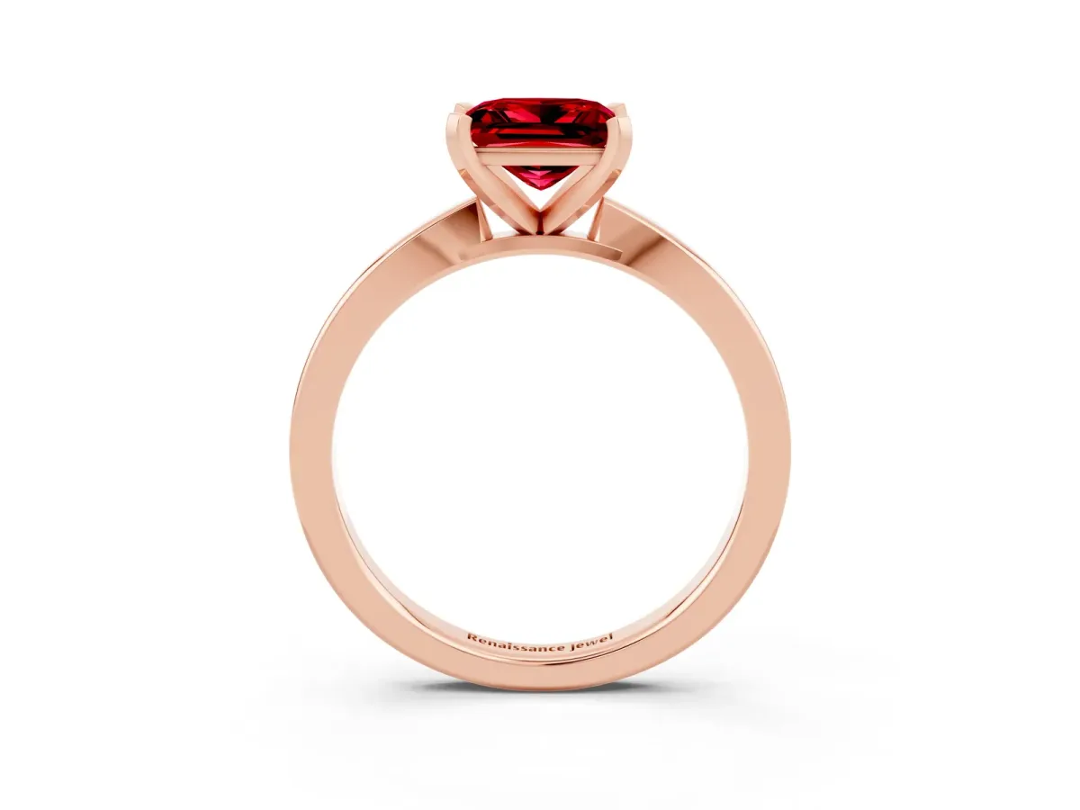 Princess Cut Ruby Solitaire Engagement Ring with Classic Band and Four-Prong Setting Rose gold
