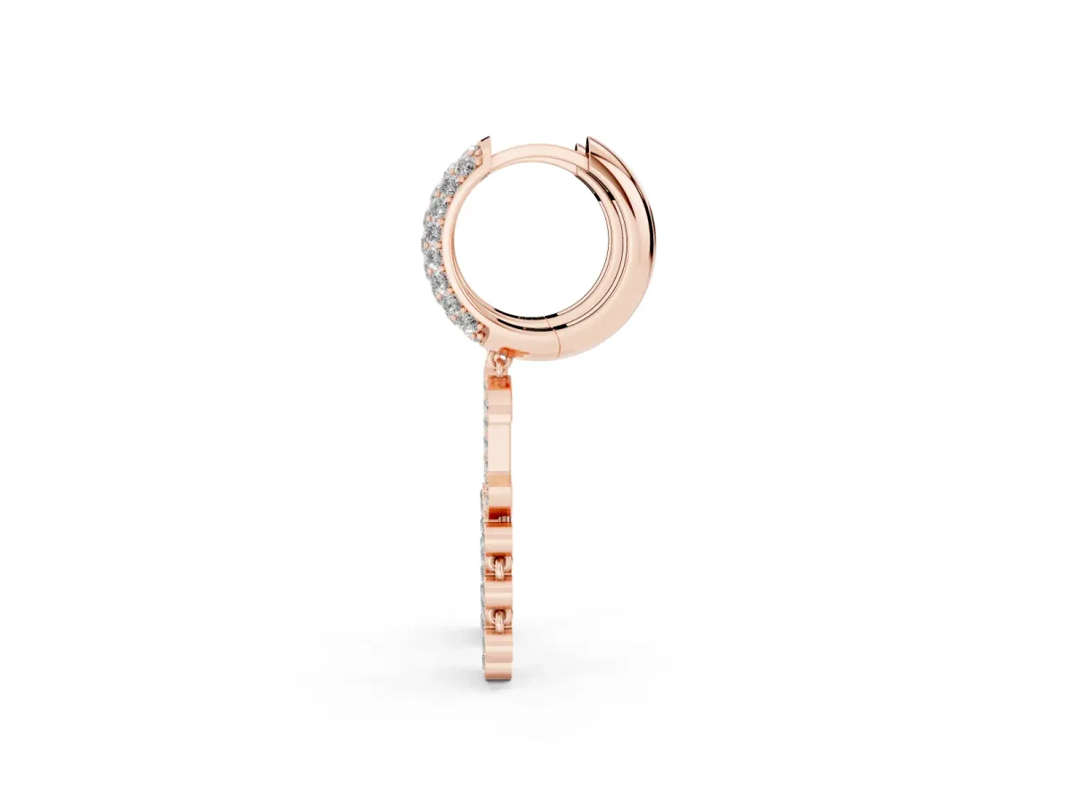 Round Diamond Initial C Huggie Hoop Earrings Rose gold