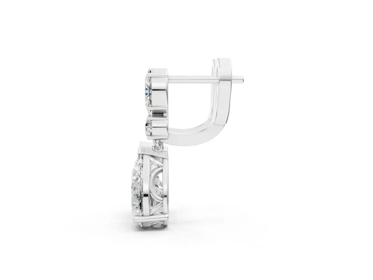 Oval, Round and Pear Diamond Huggie Drop Earrings White gold