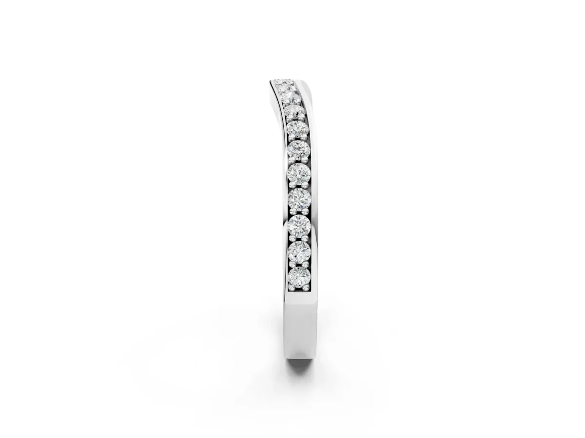 Diamond Pavé Round Cut Curved Band with Channel Setting White gold