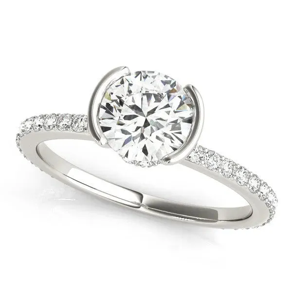 Round Cut Cut Diamond Pave Band Tension Setting Engagement Ring Silver