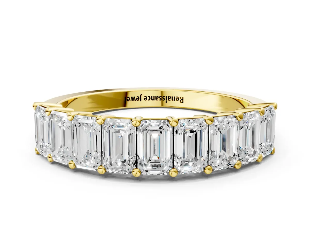 Emerald Cut Diamond Prong-Set Eternity Band Yellow gold