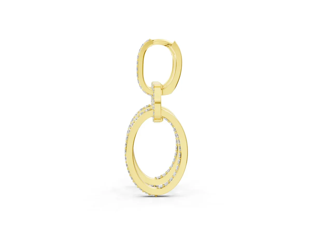 Round Cut Diamond Twisted Link Drop Earrings Yellow gold