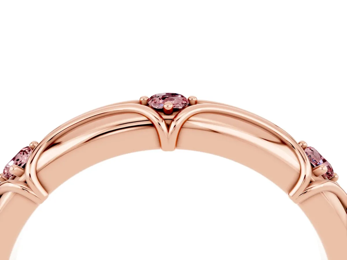 Round Morganite Prong Set Milgrain Eternity Band Rose gold