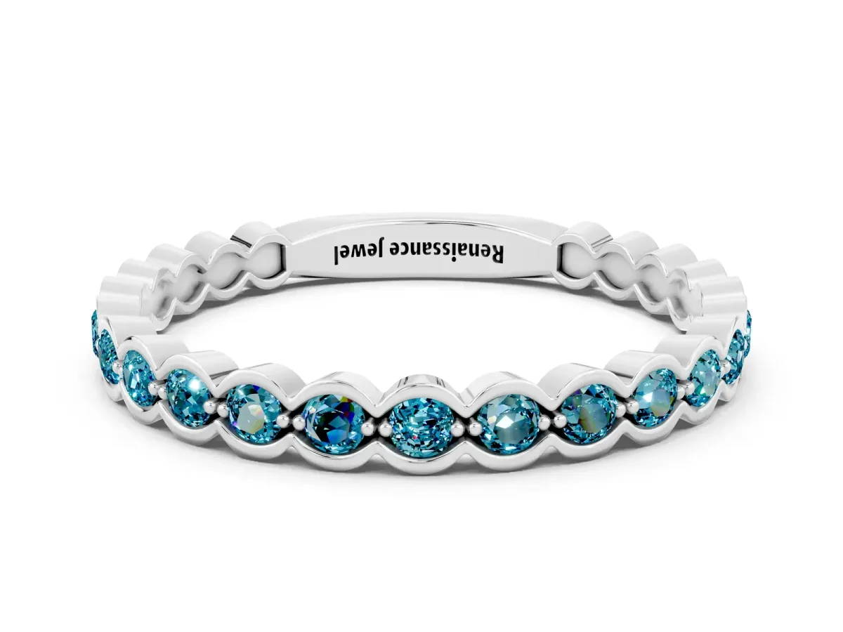 Round Blue Topaz Bezel Set Eternity Band Platinum