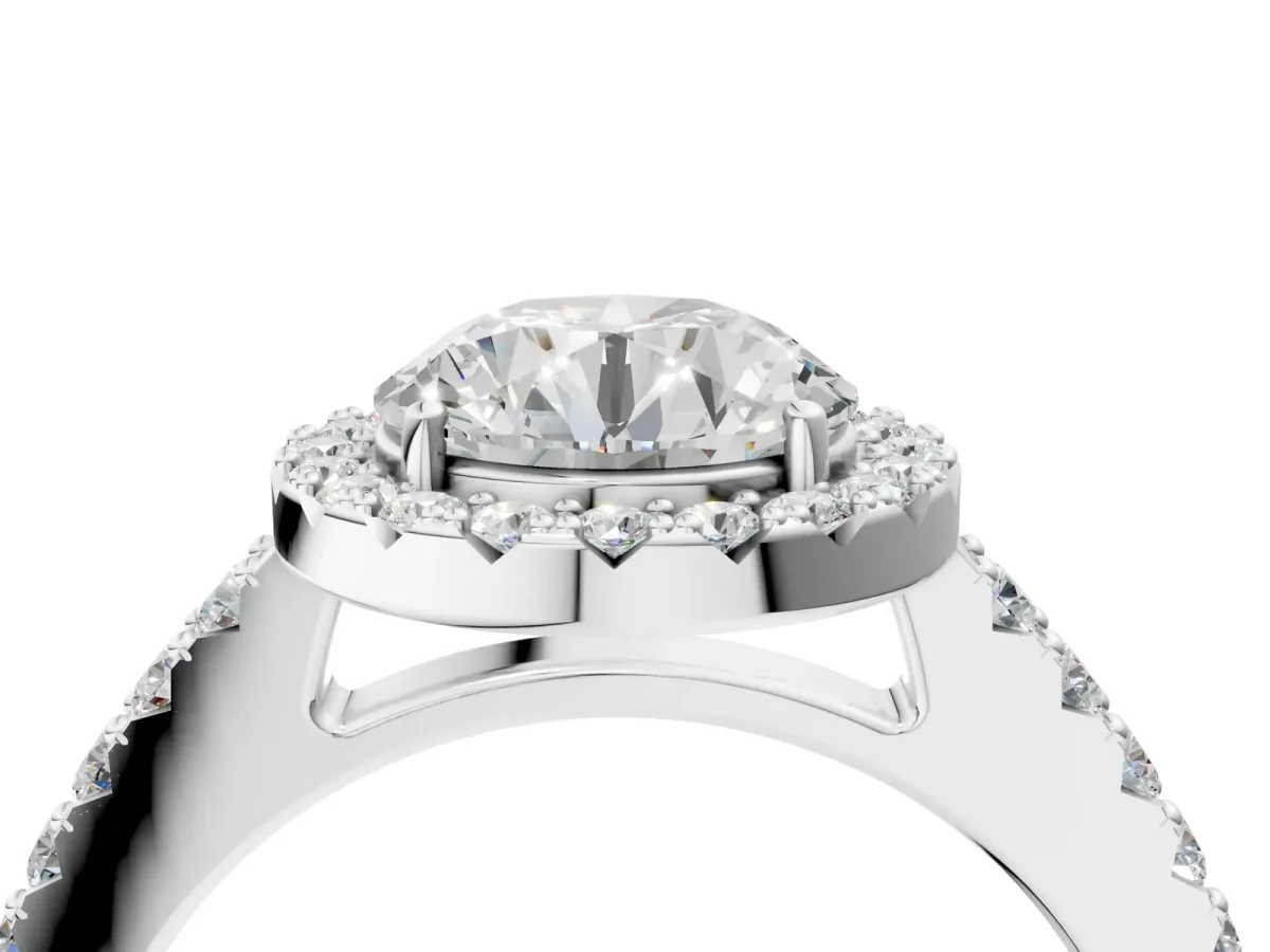 Round Cut Halo Diamond Pavé Solitaire Ring Platinum