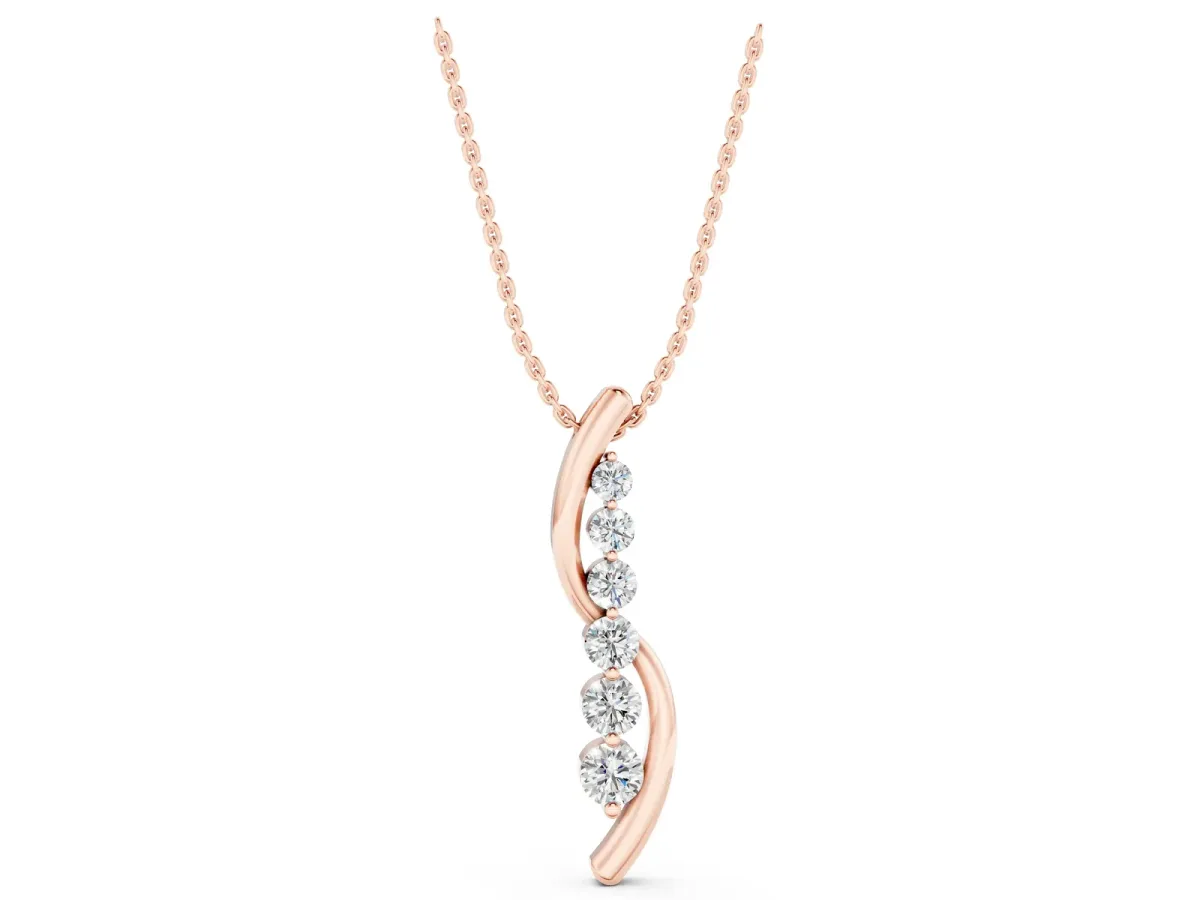Round Diamond Prong-Set Curved Pendant Rose gold