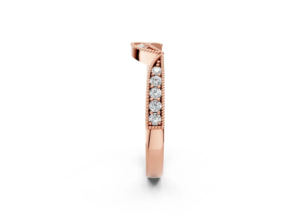 Pavé Round Diamond Contour Milgrain Band Rose gold