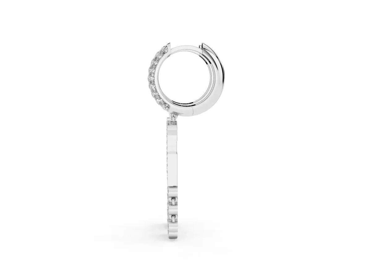 Round Diamond Initial G Huggie Hoop Earrings Silver