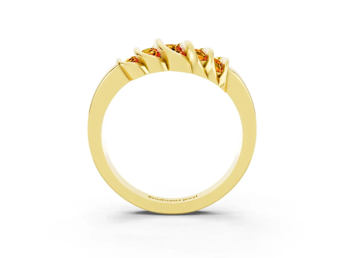 Round Citrine Multi-Row Crossover Band Yellow gold