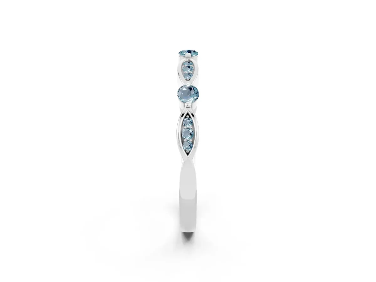 Marquise and Round Aquamarine Milgrain Band with Bezel Setting Silver