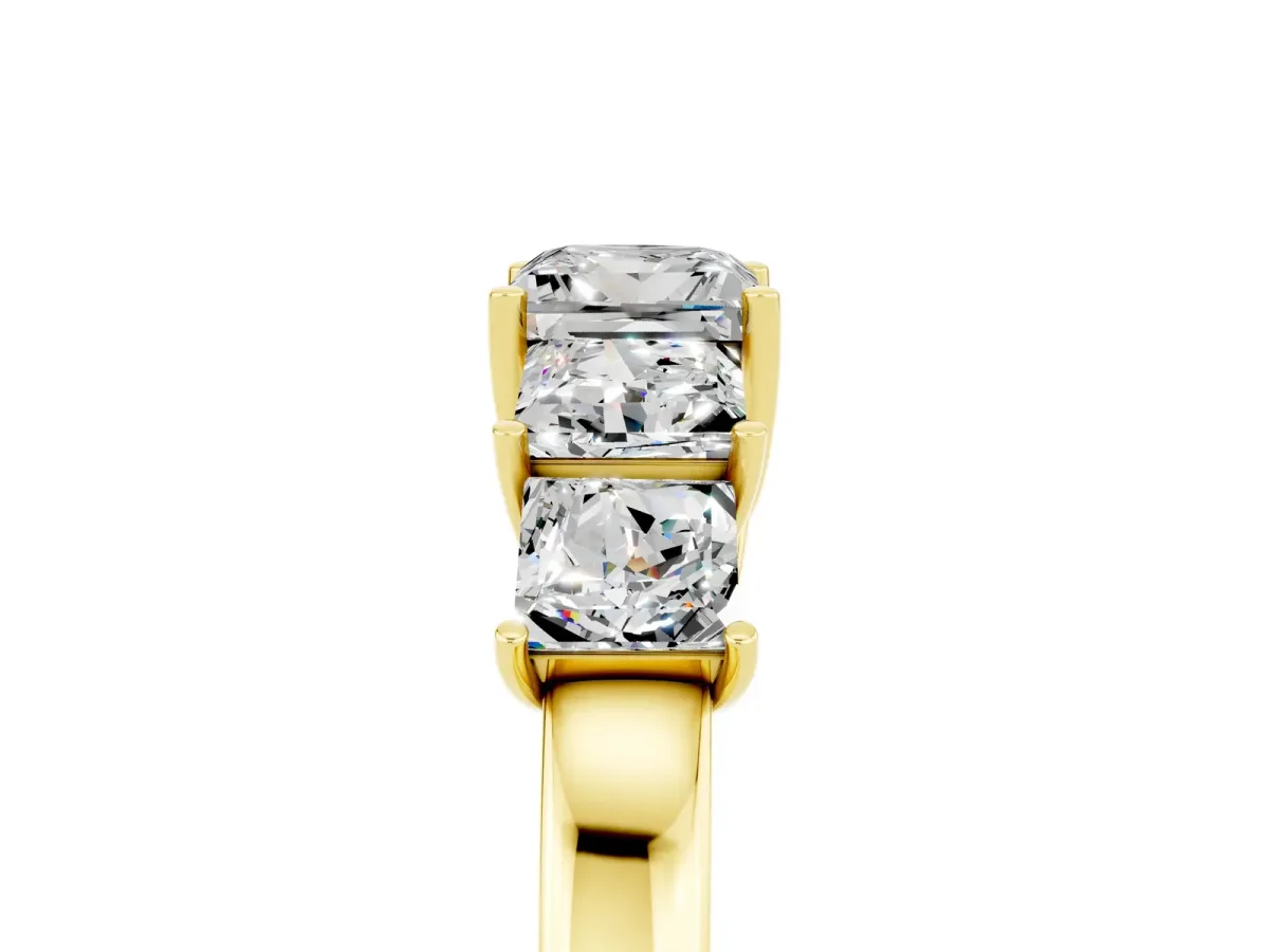 Princess Cut Five-Stone Moissanite Ring with Classic Prong Setting Yellow gold