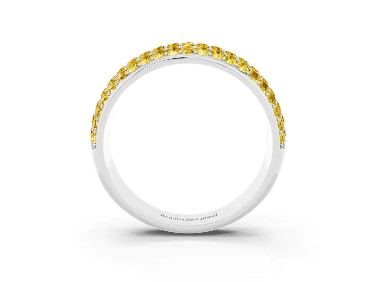 Three-Row Round Yellow Sapphire Eternity Band with Shared Prong Setting White gold