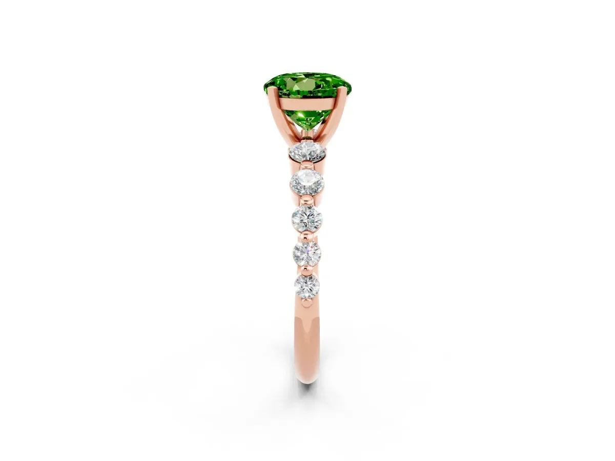Round Cut Solitaire Peridot Ring with Pave Band and Four-Prong Setting Rose gold