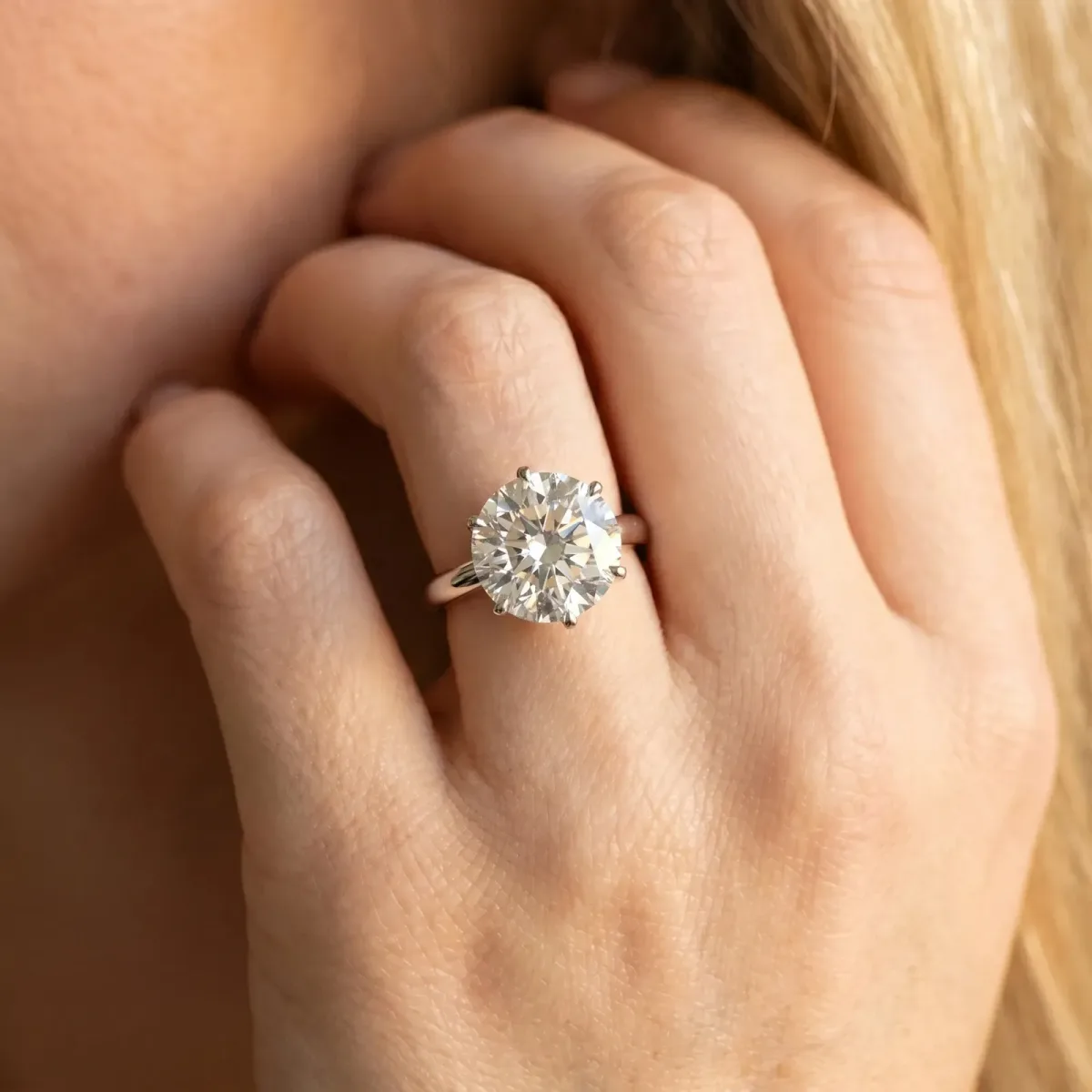 Round Cut Solitaire Diamond Ring with Six-Prong Setting on a Classic Band White gold