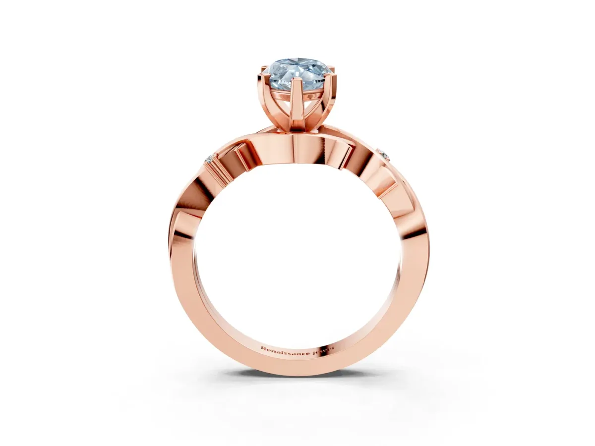 Fancy Blue Marquise Cut Diamond Solitaire Ring with Twisted Band and Prong Setting Rose gold