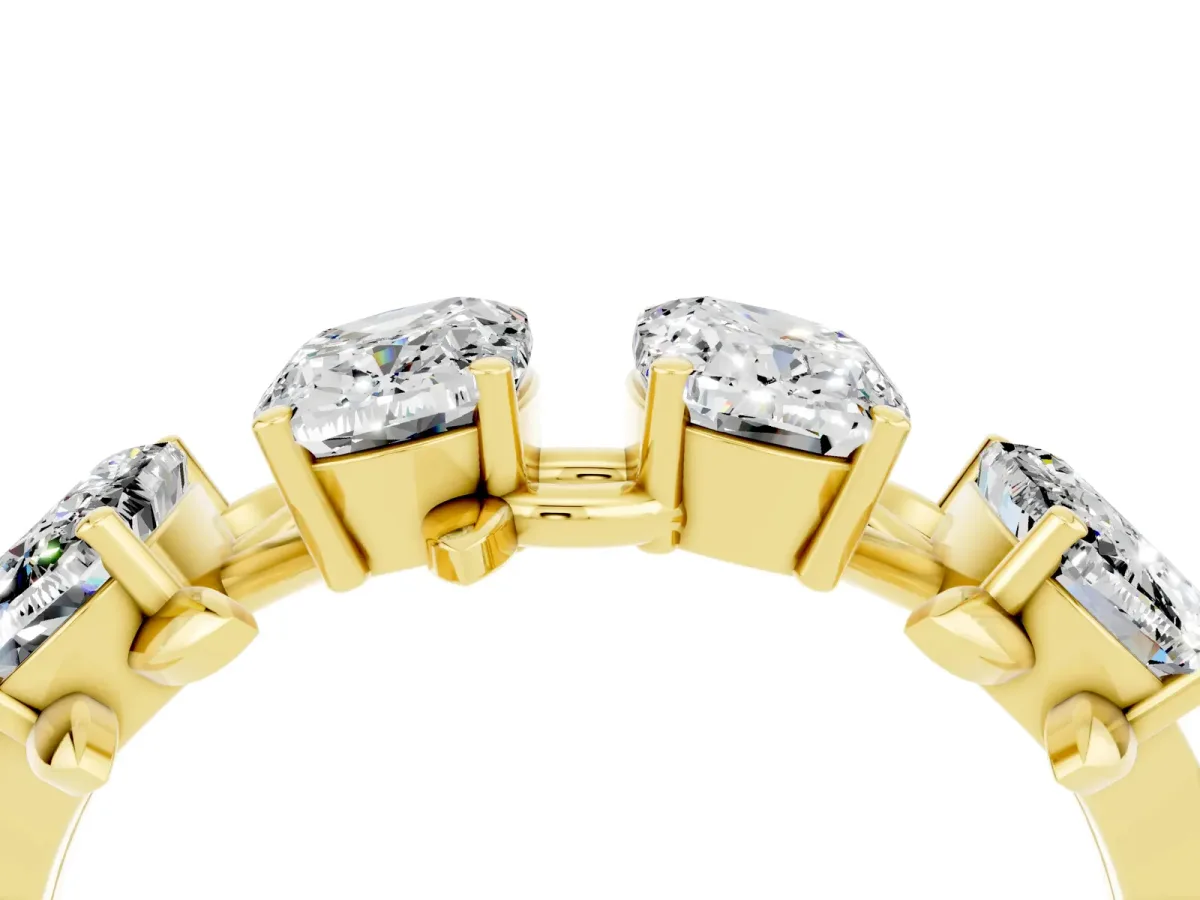Emerald Cut Moissanite Prong-Set Half Eternity Band Yellow gold