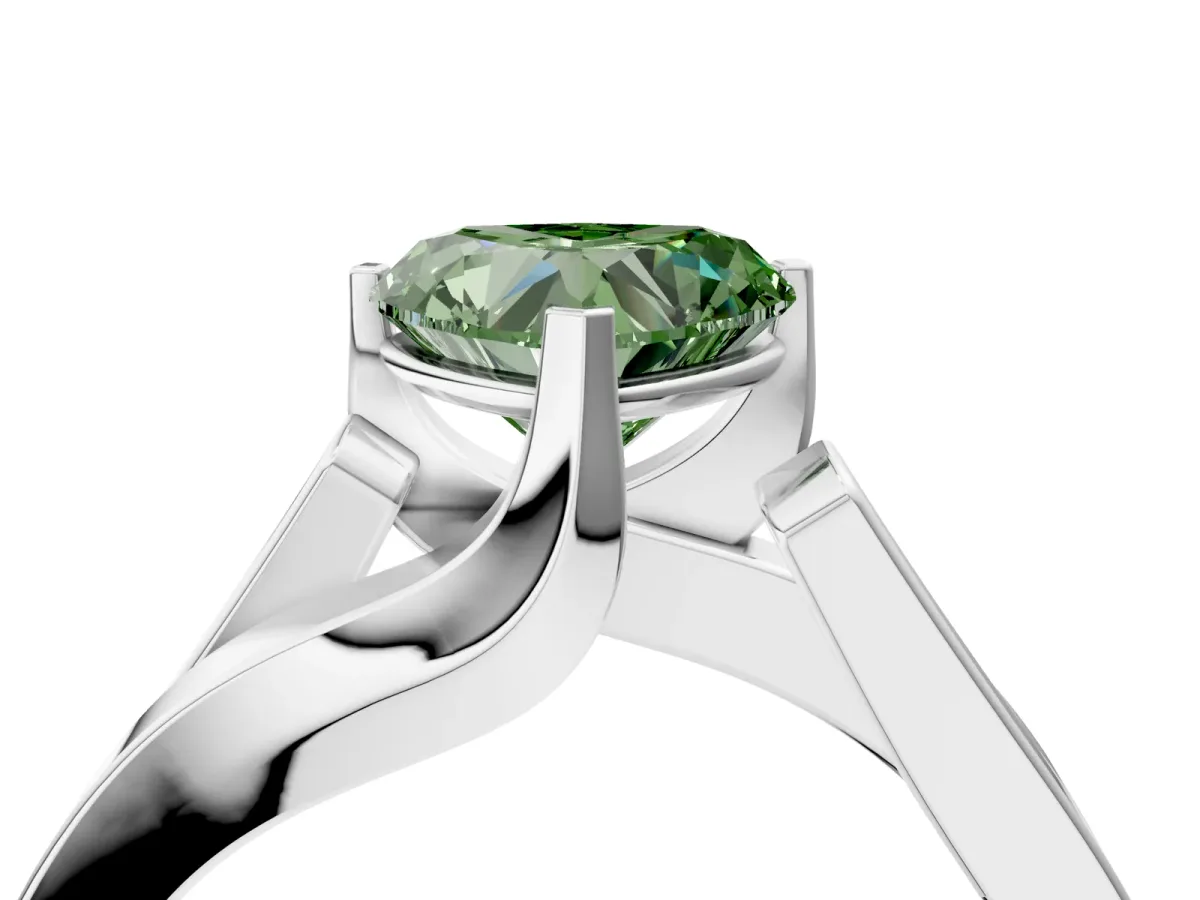 Fancy Green Modern Tension Set Heart Cut Diamond Solitaire Wide Band Ring Silver
