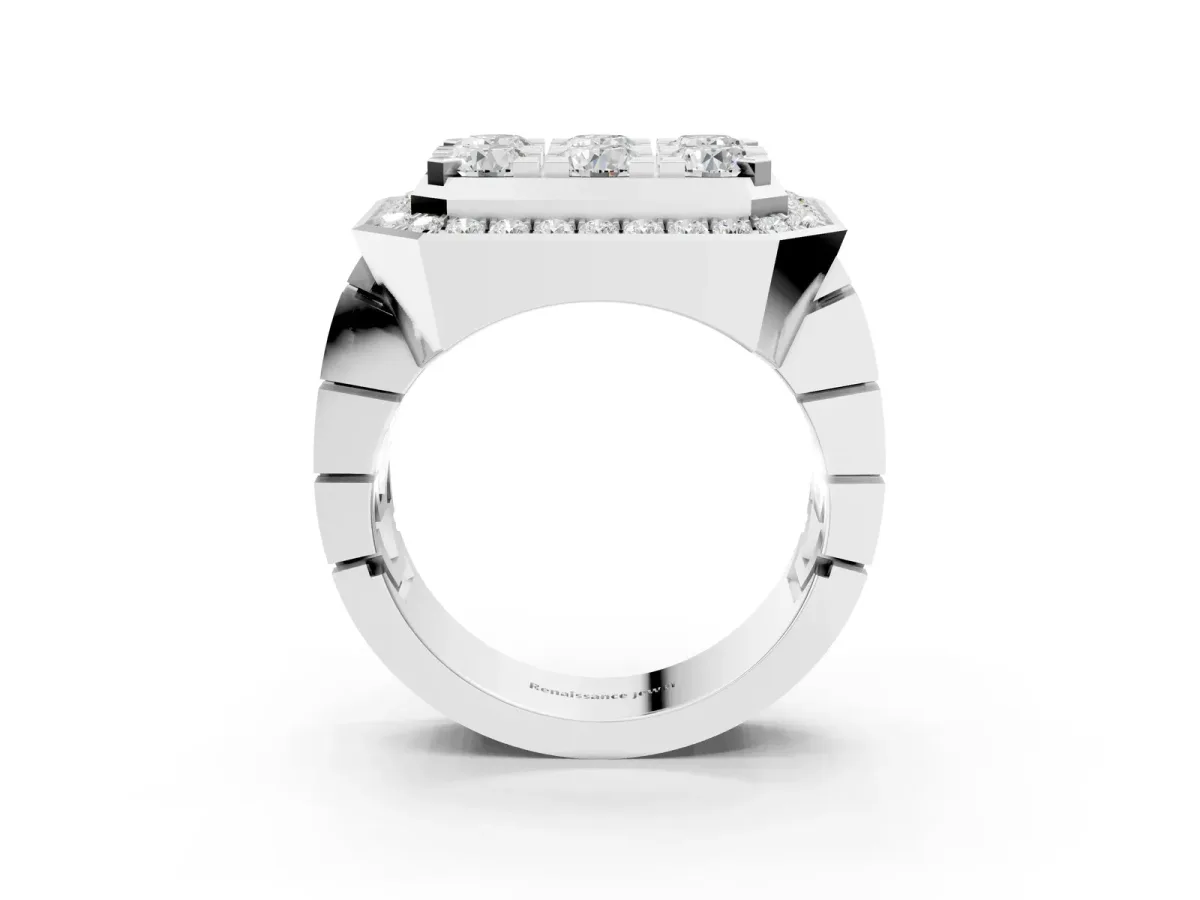 Round Diamond Cluster Halo Mens Ring White gold