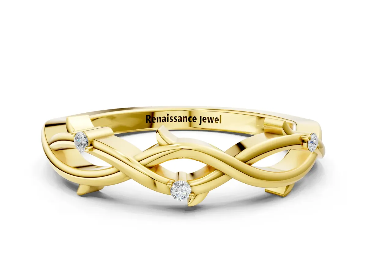 Prong Set Round Diamond Twist Band Yellow gold