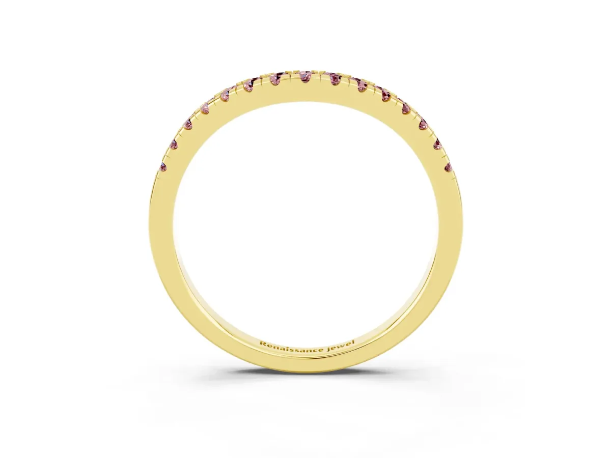 Morganite Pavé Curved Wedding Band Yellow gold