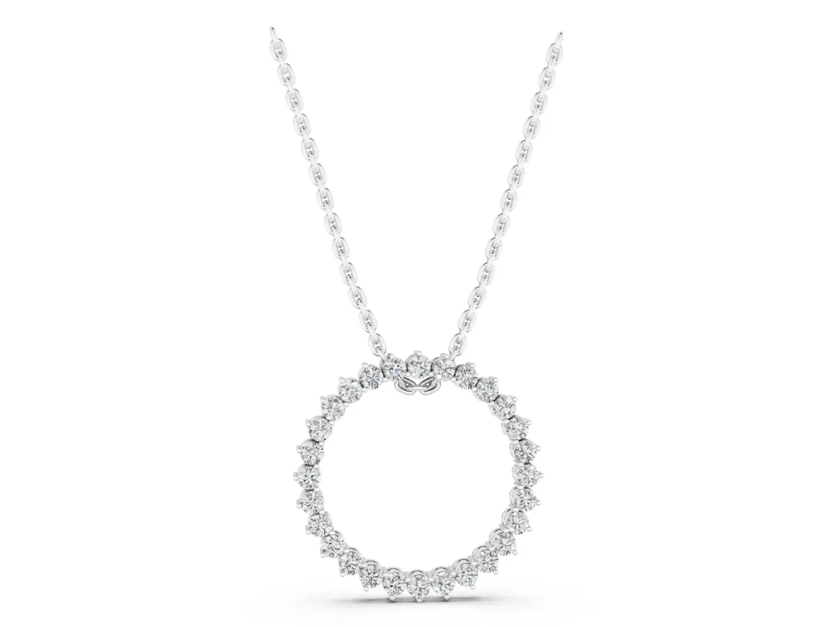 Round Diamond Prong-Set Halo Pendant Silver