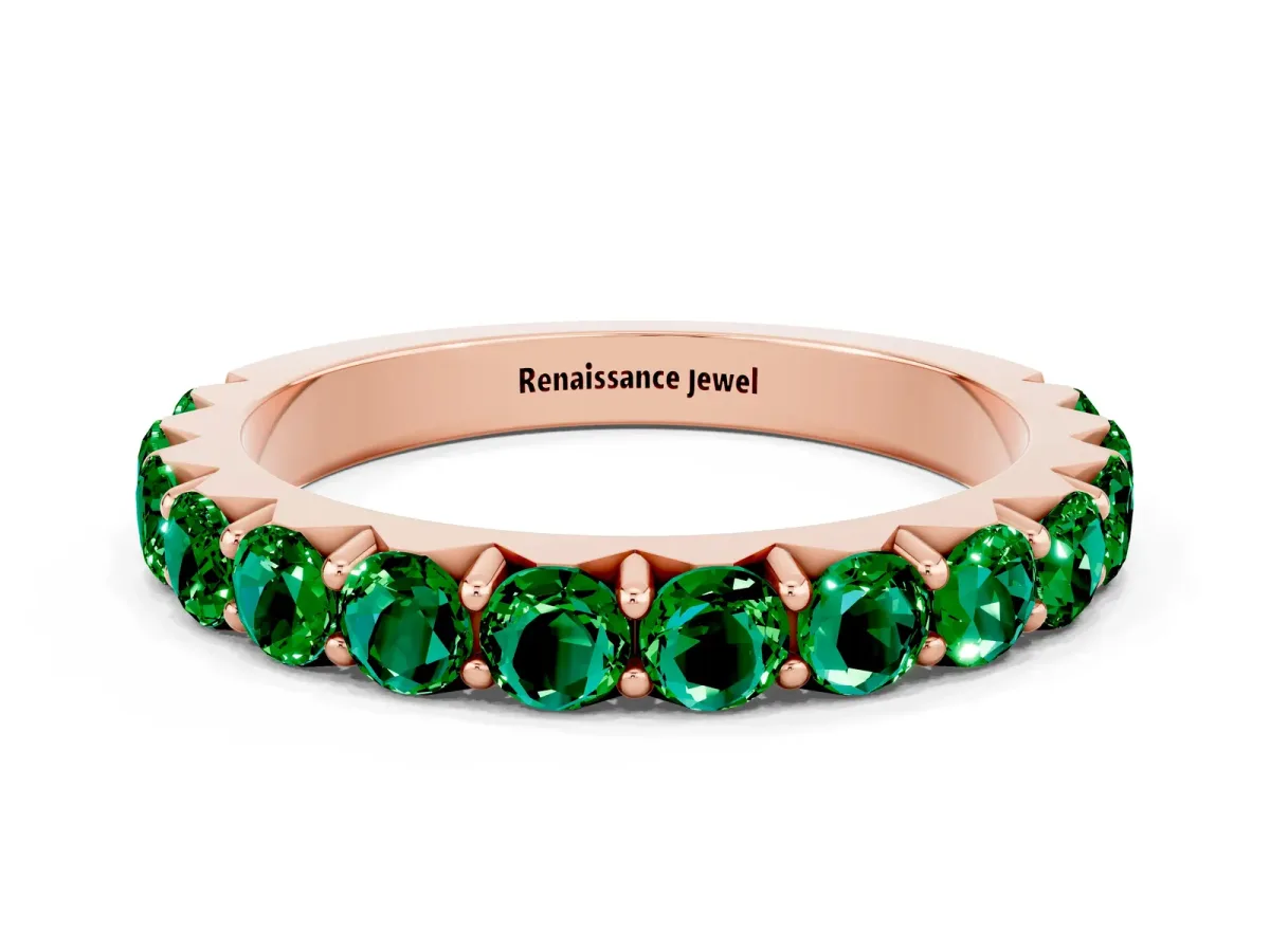 Round Emerald Half Eternity Band with Classic Prong Setting Rose gold