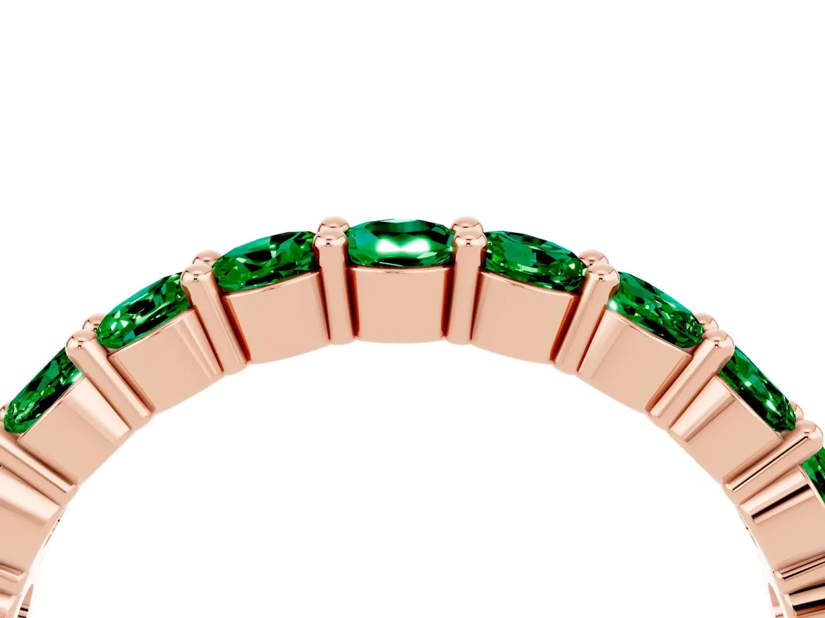 Round Emerald Half Eternity Band with Prong Setting Rose gold