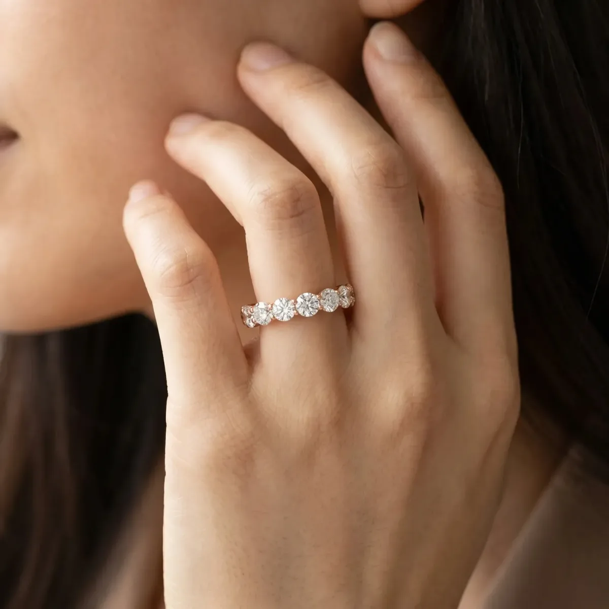 Round Diamond Shared Prong Eternity Band Rose gold