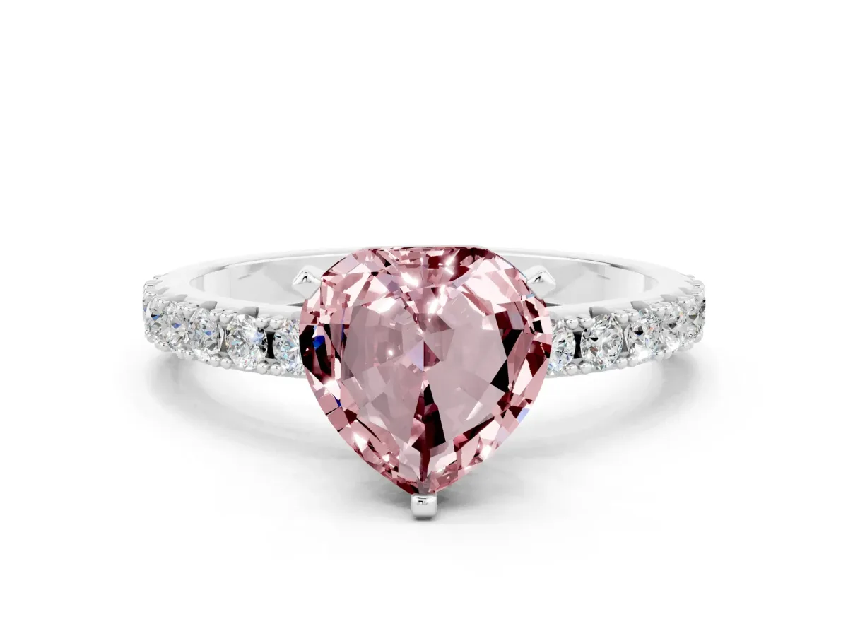 Heart Cut Morganite Solitaire Pavé Band with Four-Prong Setting Platinum