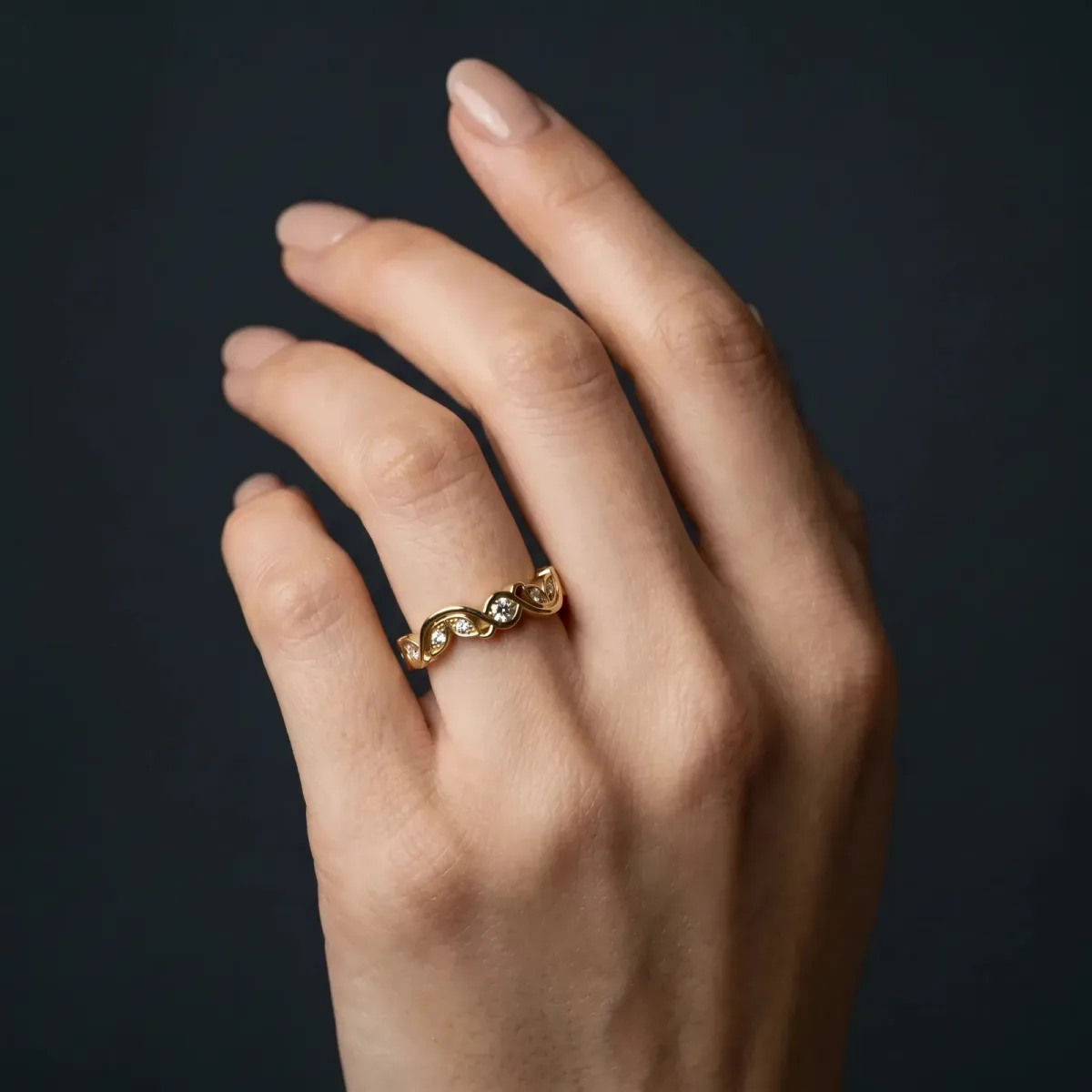 Marquise and Round Diamond Infinity Eternity Band with Bezel Setting Yellow gold