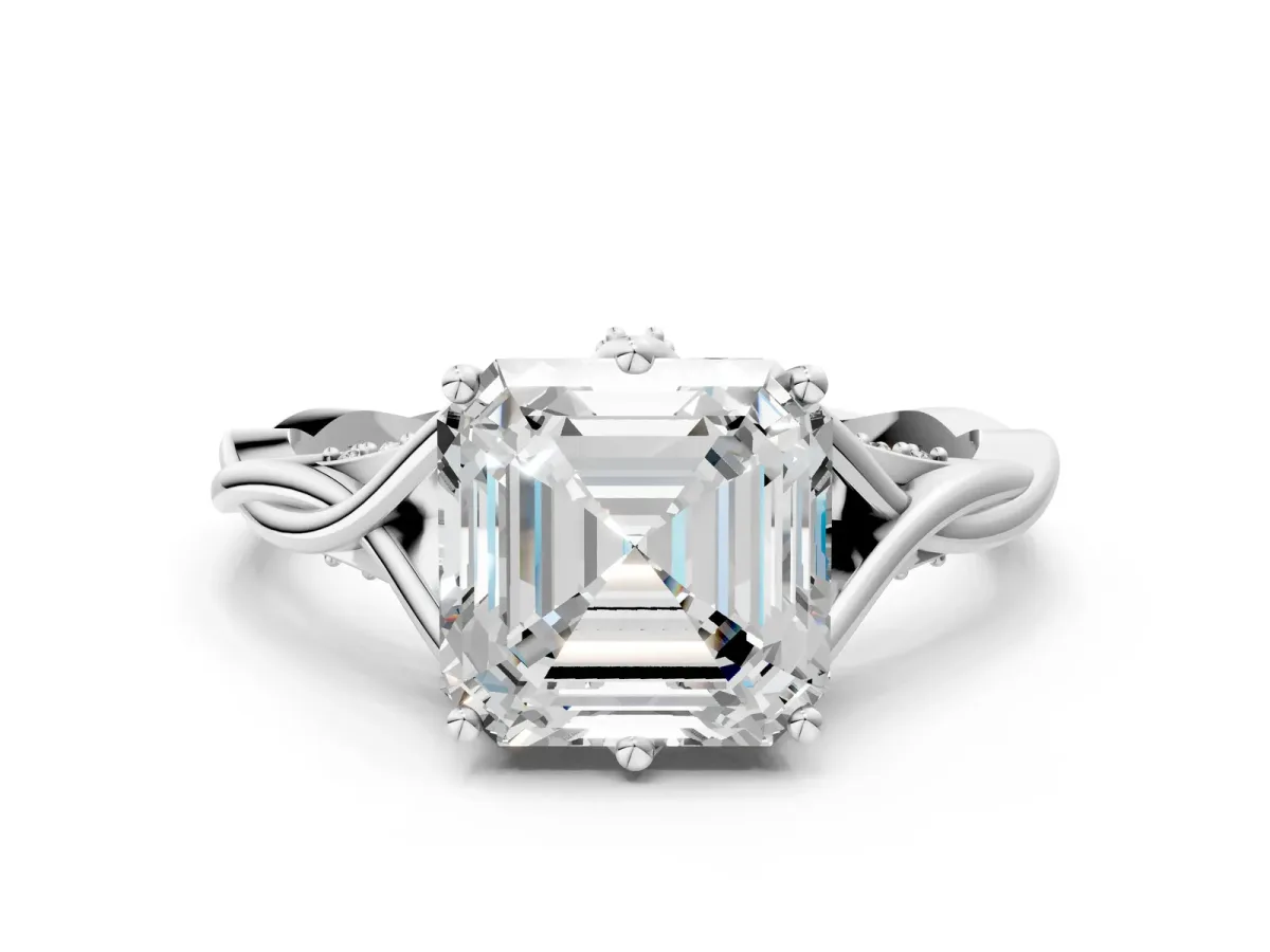 Asscher Cut Solitaire Twist Band Six-Prong Setting Platinum