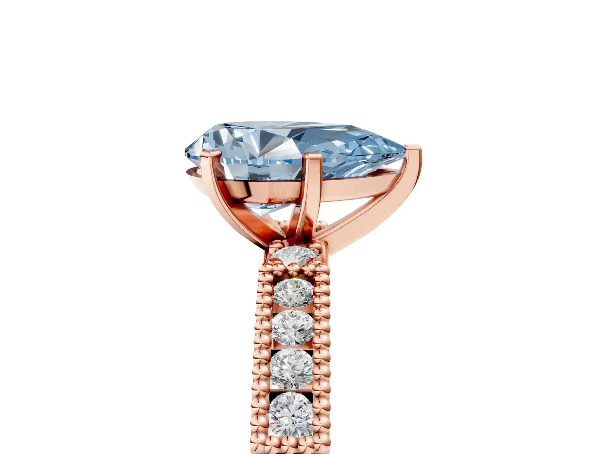 Fancy Blue Pear Cut Solitaire with Pavé Band and Four-Prong Setting Rose gold