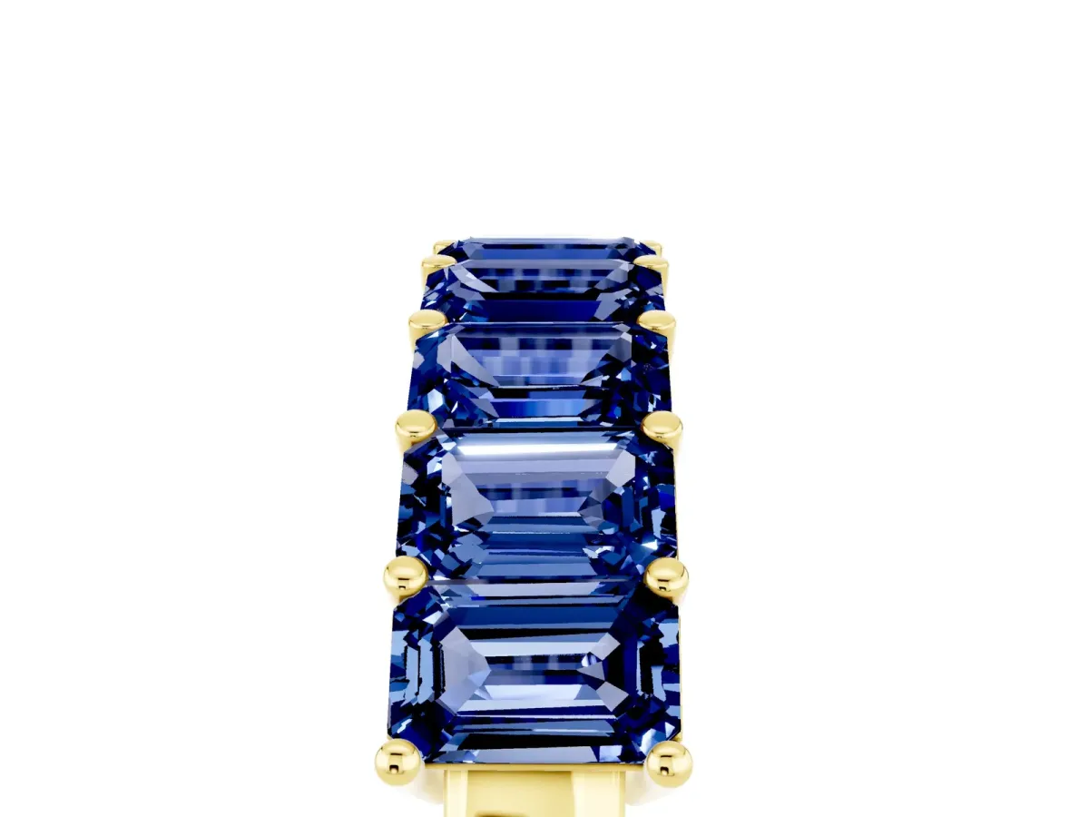 Emerald Cut Blue Sapphire Prong-Set Eternity Band Yellow gold